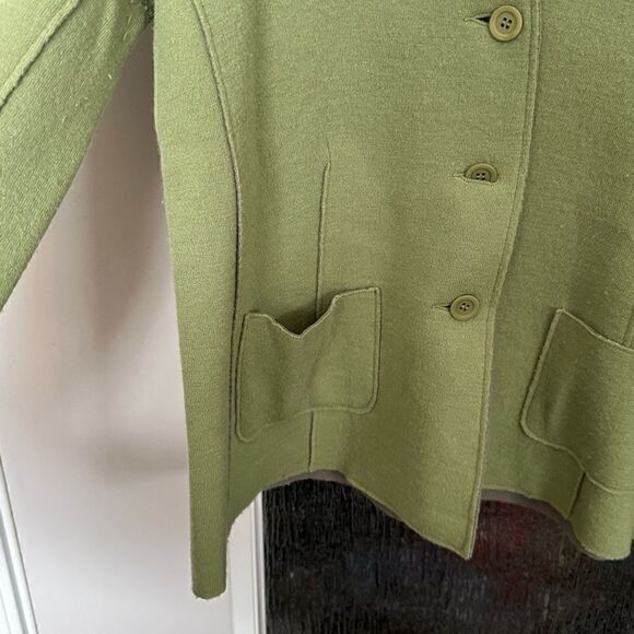 EILEEN FISHER | Merino Wool Doubleknit Button Front Cardigan Green Gray | M - Picture 5 of 11